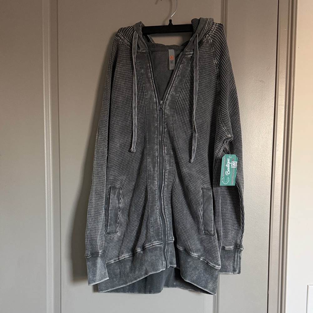Gray Hooded Zip-Up Jacket